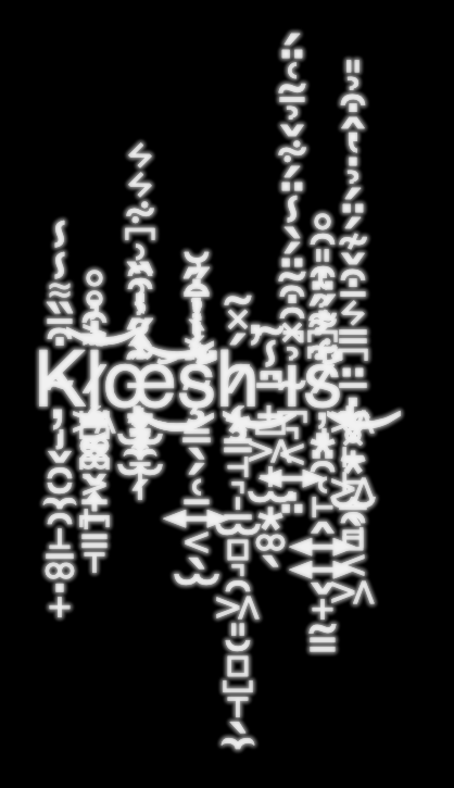 Klœsh is — the words overgrown with dense layers of glitched, stacked characters.